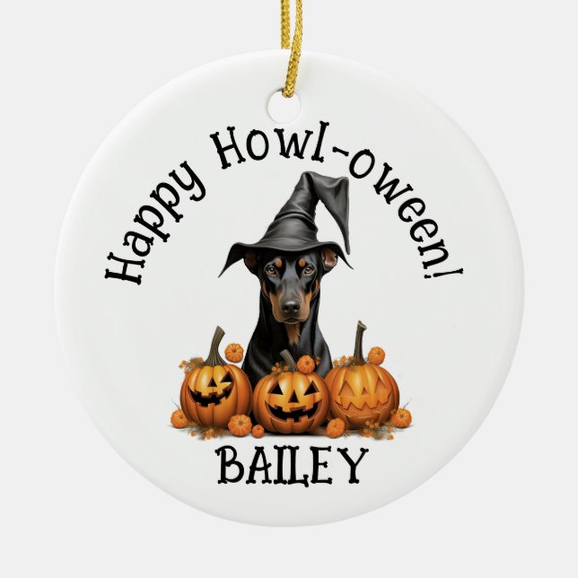 Adorno De Cerámica Halloween del perro Doberman (Frente)