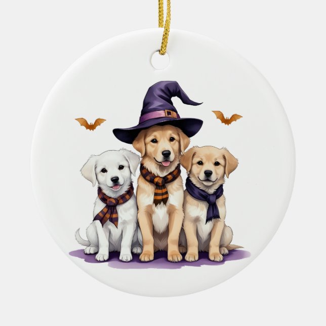 Adorno De Cerámica Halloween del perro fantasma de Golden Retriever H (Frente)