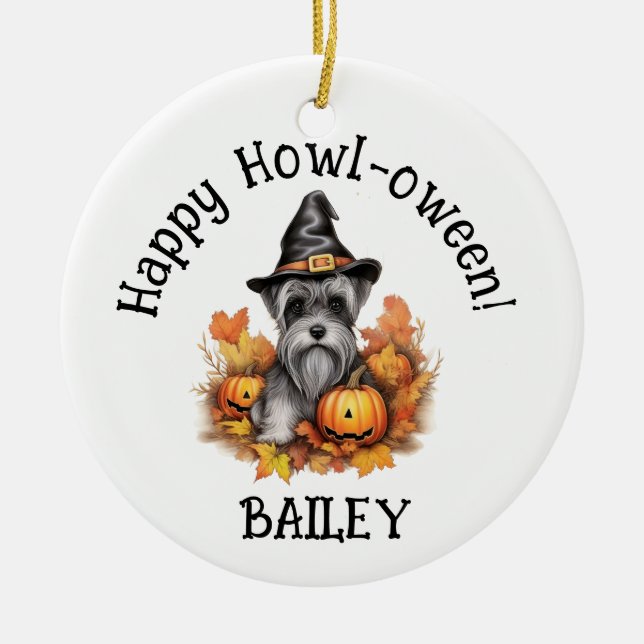 Adorno De Cerámica Halloween en miniatura del perro Schnauzer (Frente)