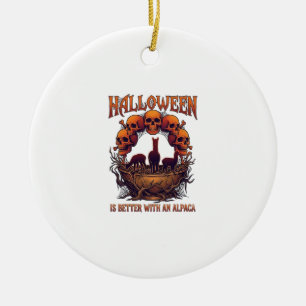 Adorno De Cerámica Halloween Es Mejor Alpaca Calaveras Naranjas Telar