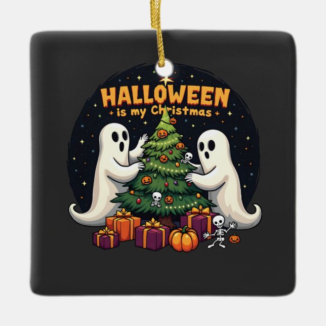 Adorno De Cerámica Halloween es mi Navidad Divertido Fantasma Navidad (Anverso)