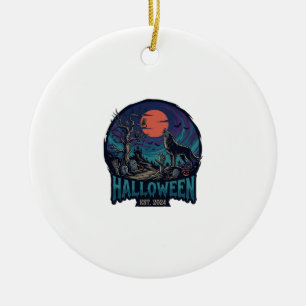 Adorno De Cerámica Halloween Est Aullando Lobo Luna Roja Mano Zombie_