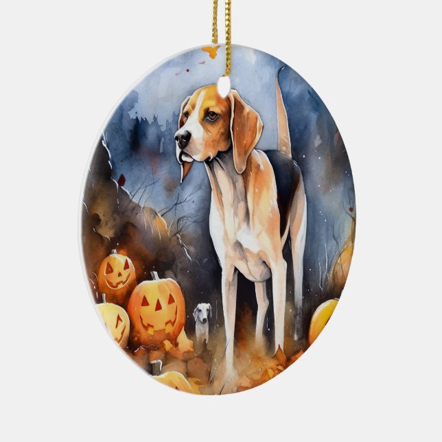 Adorno De Cerámica Halloween Foxhound American English con calabazas (Derecha)