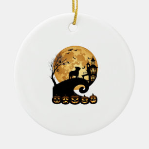 Adorno De Cerámica Halloween French Bulldog Luna Calabazas Espeluznan