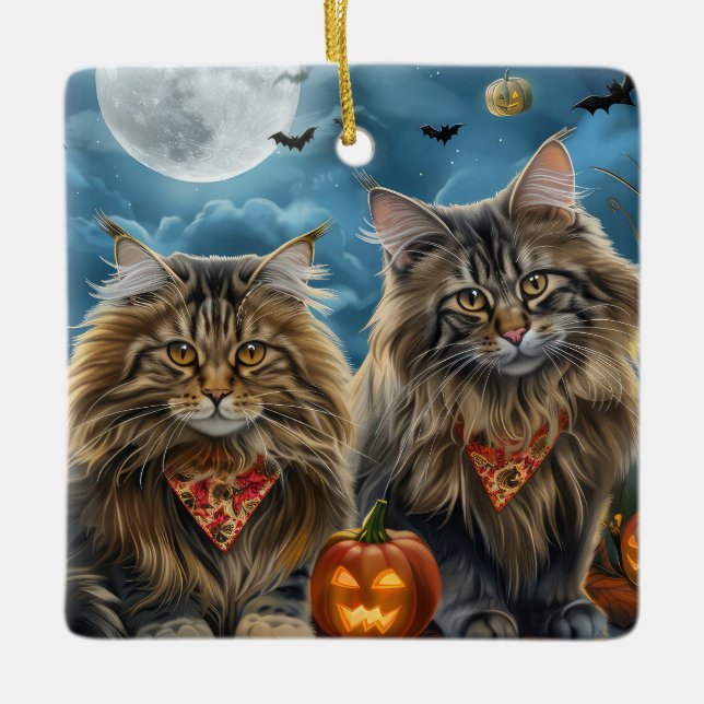 Adorno De Cerámica Halloween gato siberiano espeluznante (Anverso)