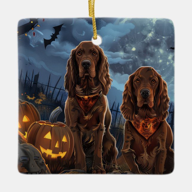 Adorno De Cerámica Halloween Halloween de la Red Setter Irlandés (Anverso)