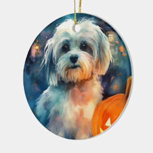 Adorno De Cerámica Halloween Havanese con calabazas aterradoras
