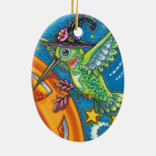 ADORNO DE CERÁMICA HALLOWEEN HUMMINGBIRD & JACK O LANTERN WHIMSY