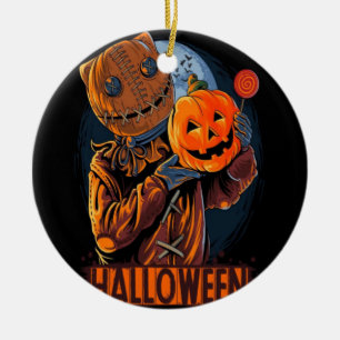 ADORNO DE CERÁMICA HALLOWEEN MASKED SCARECROW MAN PUMPKIN