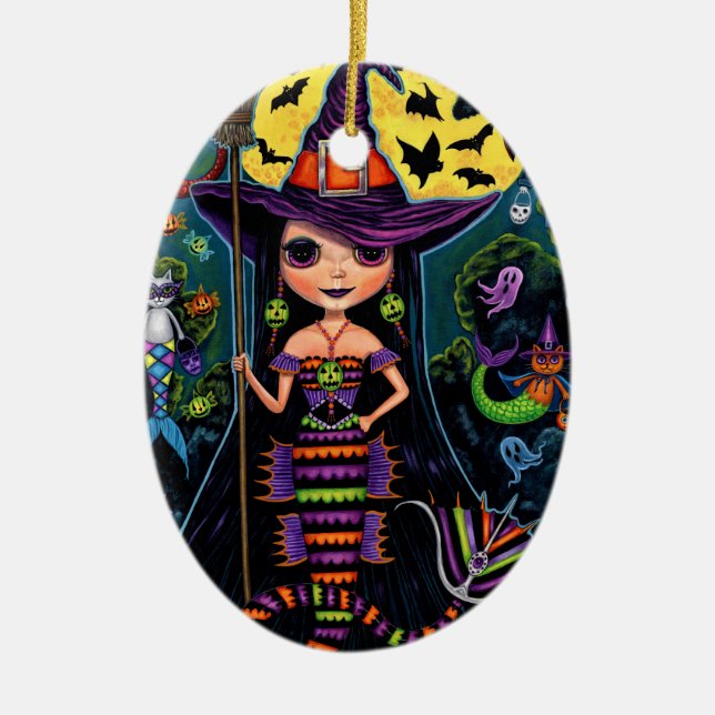 Adorno De Cerámica Halloween Mermaid Witch Mercats Ghosts Pumpkins (Frente)