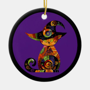 Adorno De Cerámica Halloween/mística/gato/otoño