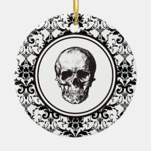 Adorno De Cerámica HALLOWEEN Patrón de Damasco Negro Calavera Persona