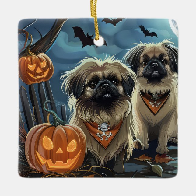 Adorno De Cerámica Halloween Pekingese Spooki (Anverso)