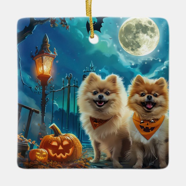 Adorno De Cerámica Halloween Pomeranian Spooky (Anverso)