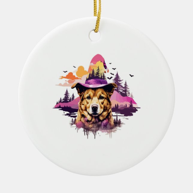 Adorno De Cerámica Halloween rosa del perro 2 (Frente)