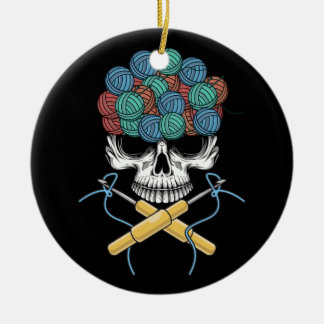 Adorno De Cerámica Halloween Skull Crochet Lover Yarn Funny Skeleton