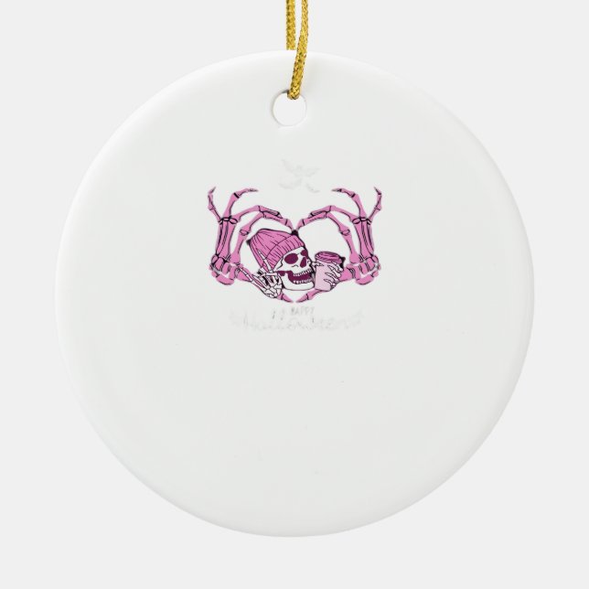 Adorno De Cerámica Halloween Skull Heart Hands Skeleton Beanie Design (Frente)