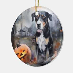 Adorno De Cerámica Halloween Suizo Mayor Con Calabazas Espantoso