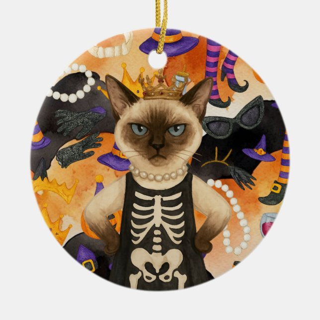 Adorno De Cerámica Halloween themed for Siamese Cat Lovers  (Frente)