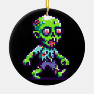 Adorno De Cerámica Halloween zombie divertido de 8 bits