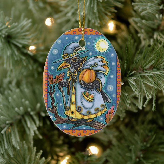 ADORNO DE CERÁMICA HALLOWS EVE BLACKBIRD WIZARD, HALLOWEEN RAVEN (Árbol)