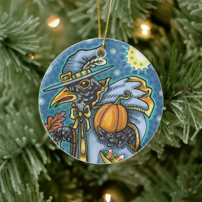 ADORNO DE CERÁMICA HALLOWS EVE BLACKBIRD WIZARD, HALLOWEEN RAVEN (Árbol)