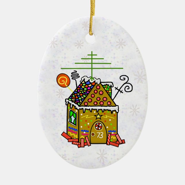 Adorno De Cerámica Ham Radio Gingerbread House Ornament (Frente)