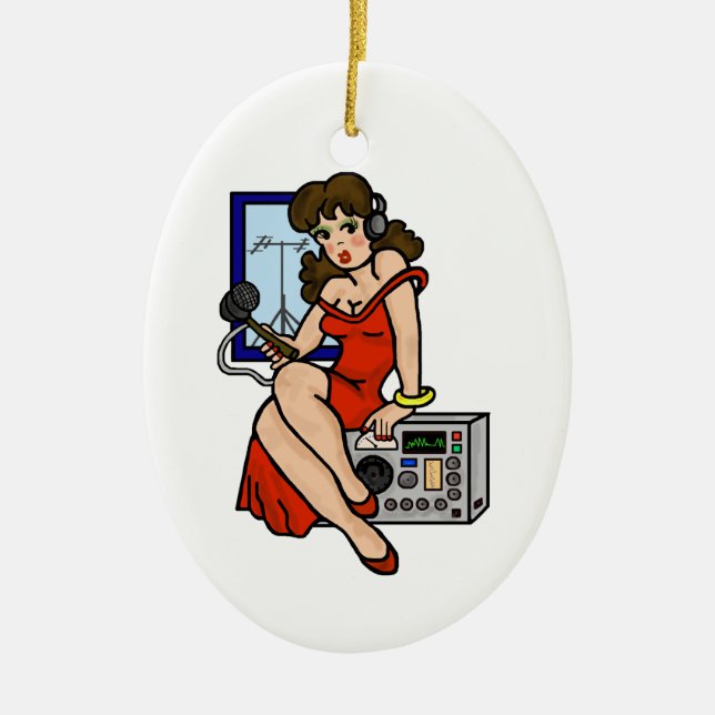 Adorno De Cerámica Ham Radio Pin-up Chica Brunette Ornament navideño (Frente)