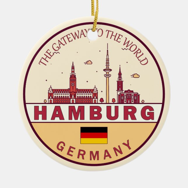 Adorno De Cerámica Hamburgo Alemania City Skyline Emblem (Frente)