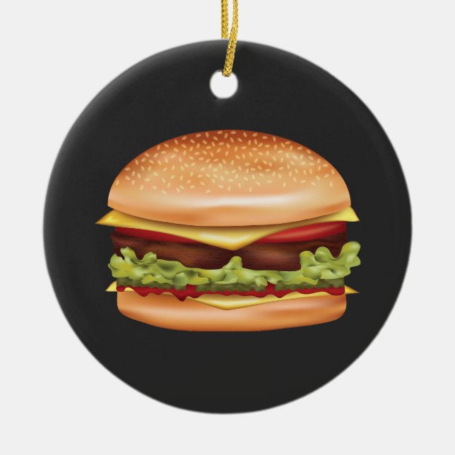 Adorno De Cerámica Hamburguesa Ilustracion de comida rápida con texto (Frente)