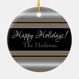 Adorno De Cerámica HAMbyWG Foto de franja blanca negra y perla