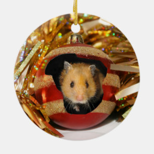 Adorno De Cerámica Hamster Christmas