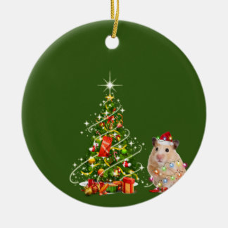 Adorno De Cerámica Hámster Con Navidades De LUCES Gorras