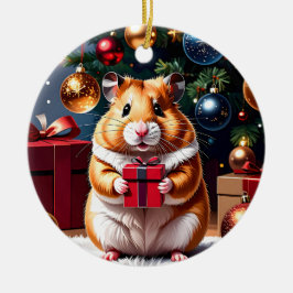 Adorno De Cerámica Hamster con Navidades de regalo