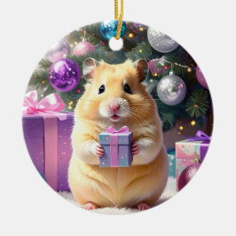 Adorno De Cerámica Hamster con Navidades de regalo
