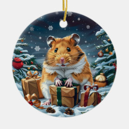 Adorno De Cerámica Hamster con Navidades de regalos