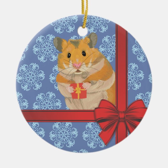 Adorno De Cerámica Hámster del navidad de los copos de nieve (Frente)