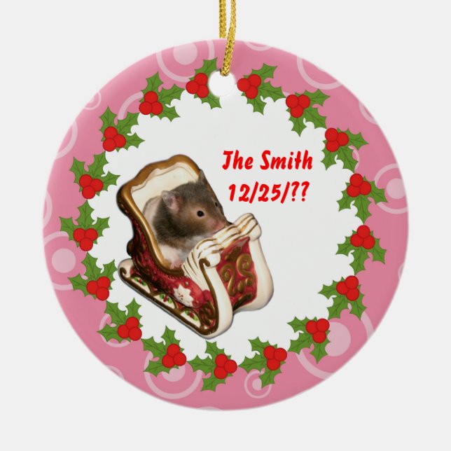 Adorno De Cerámica Hámster en un trineo (Frente)