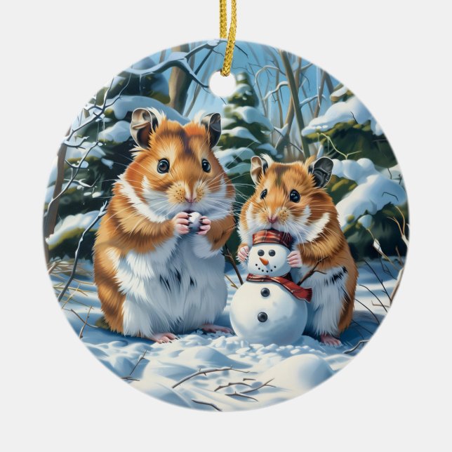 Adorno De Cerámica Hamsters con Navidades de Snowman (Frente)
