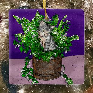 Adorno De Cerámica Hand draw Kitten sentado en los Navidades de Catni