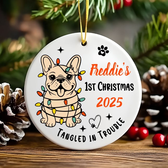 Adorno De Cerámica Hand Drawn French Bulldog Ceramic Christmas (Hand drawn custom French Bulldog Ceramic Christmas Ornament)