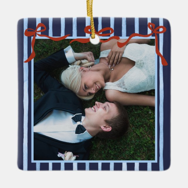 Adorno De Cerámica Hand Drawn Red Bows Merry Married   (Anverso)