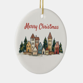 Adorno De Cerámica Hand-Drawn Snowy Village Art