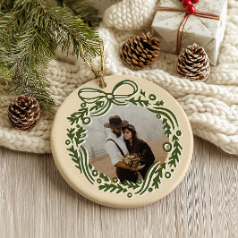 Adorno De Cerámica Hand-Drawn Vintage Inspired Christmas Wreath