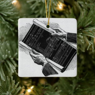 Adorno De Cerámica Hands w Architectural Blueprints, Vintage Business