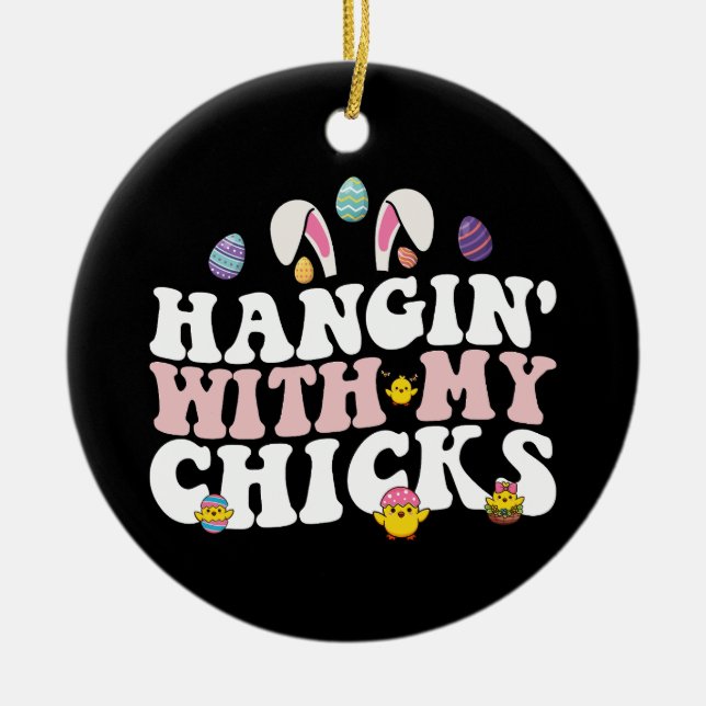 Adorno De Cerámica Hangin' Con Mis Chicas Bunny Groovy Retro (Frente)