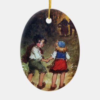 Adorno De Cerámica Hansel y Gretel dirigen en las maderas