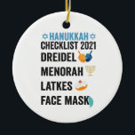 Adorno De Cerámica Hanukkah 2021 Lista de verificación Dreidel Menora<br><div class="desc">chanukah,  menorah,  hanukkah,  dreidel,  jewish,  vacunados,  vacacional,  letreros,  navidades, </div>
