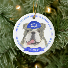 Adorno De Cerámica Hanukkah, Bulldog inglés blanco y brindle