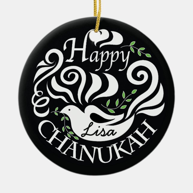 Adorno De Cerámica Hanukkah Chanukah Blackboard Dove Circle Ornament (Frente)